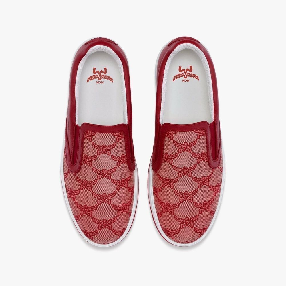 MCM Red Neo Terrain SlipOn Sneakers In Lauretos Jacquard Patterned US-6 New. Neo